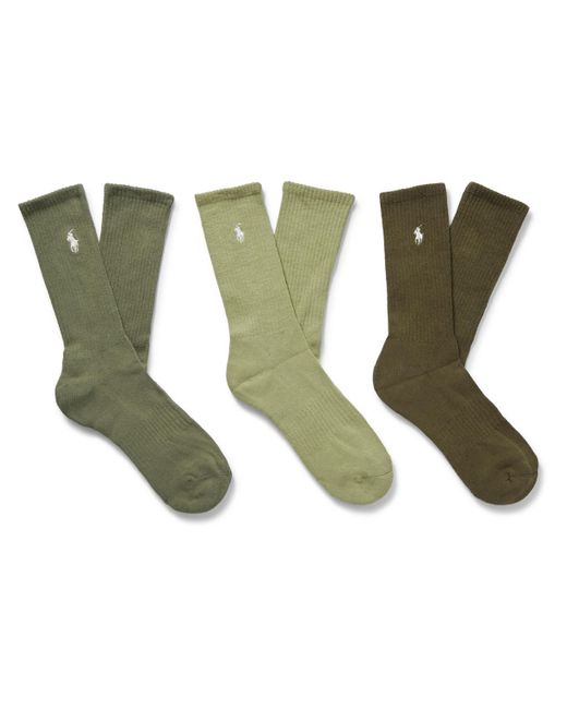 Polo Ralph Lauren Green Three-pack Logo-embroidered Ribbed Cotton-blend Socks for men