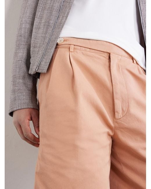 Brunello Cucinelli White Straight-Leg Pleated Cotton Shorts for men