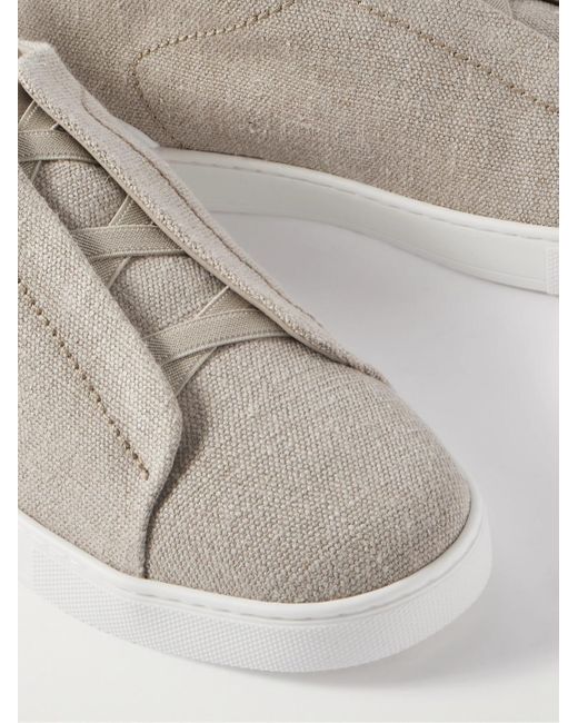 Zegna Natural Triple Stitchtm Leather-trimmed Linen-canvas Slip-on Sneakers for men