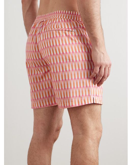 Richard James Red Straight-Leg Mid-Length Striped Recycled Swim Shorts for men