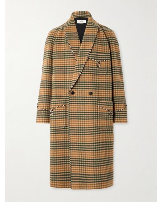 Céline Natural Double-Breasted Checked Wool Coat for men