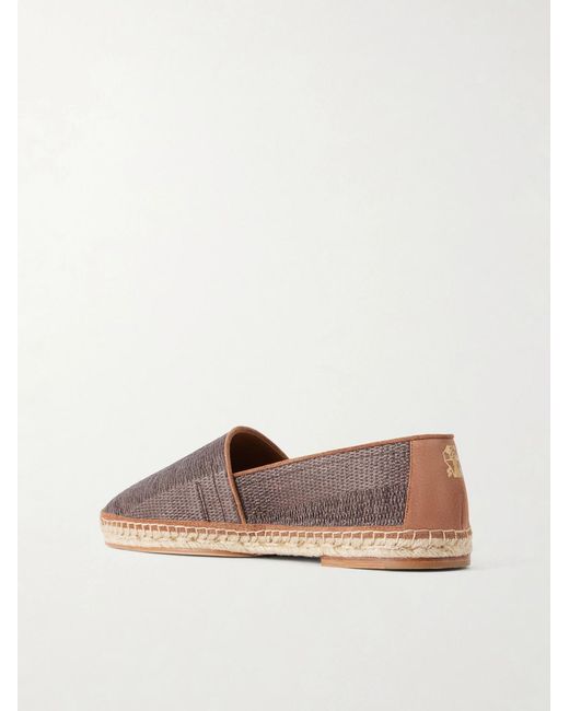 Brunello Cucinelli Brown Leather-Trimmed Woven Raffia Espadrilles for men