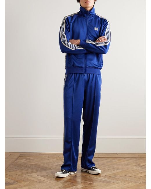 Needles Blue Bootcut Webbing-trimmed Logo-embroidered Tech-jersey Track Pants for men