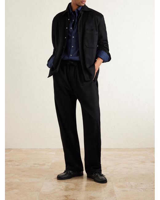 Saman Amel Black Straight-Leg Cashmere Drawstring Trousers for men
