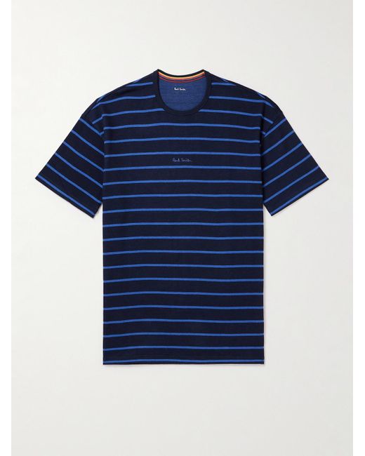 T-shirt da pigiama in jersey di misto cotone e modal a righe con logo ricamato di Paul Smith in Blue da Uomo