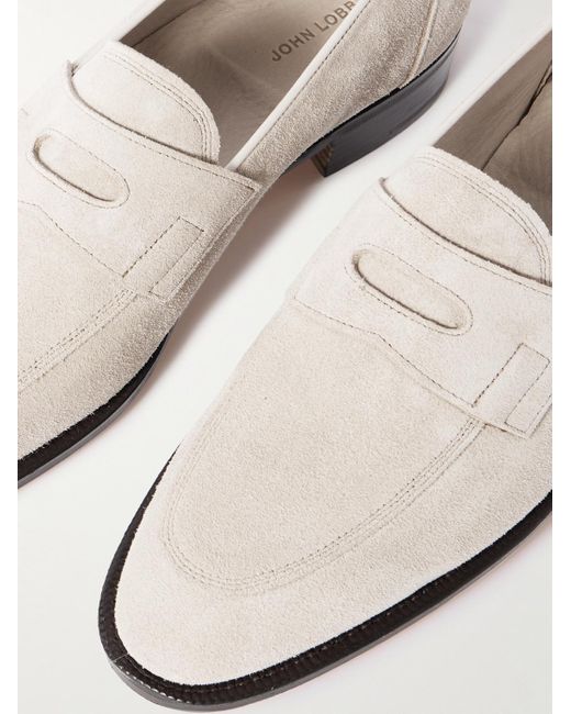 John Lobb White James Suede Penny Loafers for men
