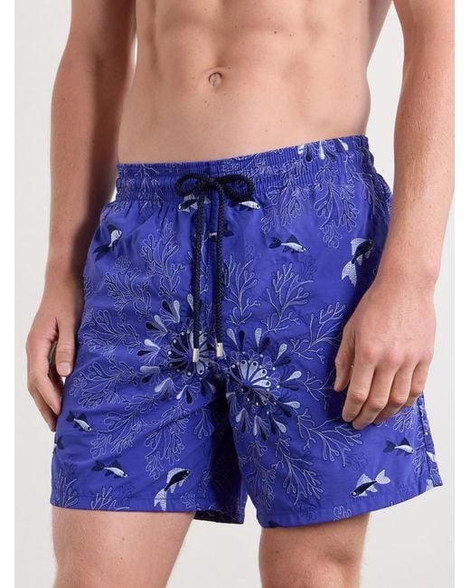 Vilebrequin Blue Mistral Embroidered Straight-Leg Swim Shorts for men