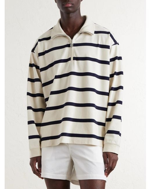 FRAME White Logo-Embroidered Striped Cotton Sweater for men