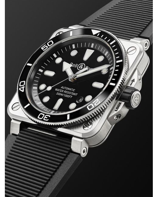 Bell & Ross Black Br-03 Diver Automatic 42Mm Stainless Steel And Rubber Watch, Ref. No. Br03A-D-Bl-St/Srb for men