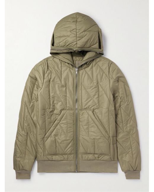 Rick Owens Green Quilted Shell Hooded Jacket for men