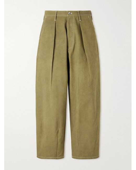 STORY mfg. Green Lush Wide-Leg Pleated Organic Cotton-Canvas Trousers for men