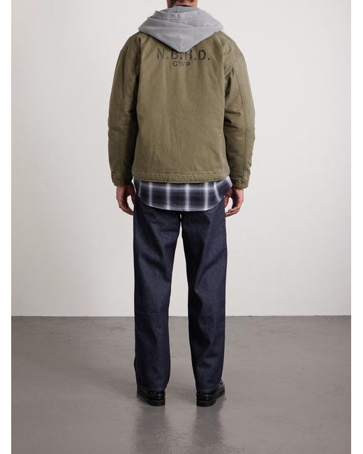 Neighborhood Green N-1 Fleece-trimmed Logo-print Padded Cotton Jacket for men