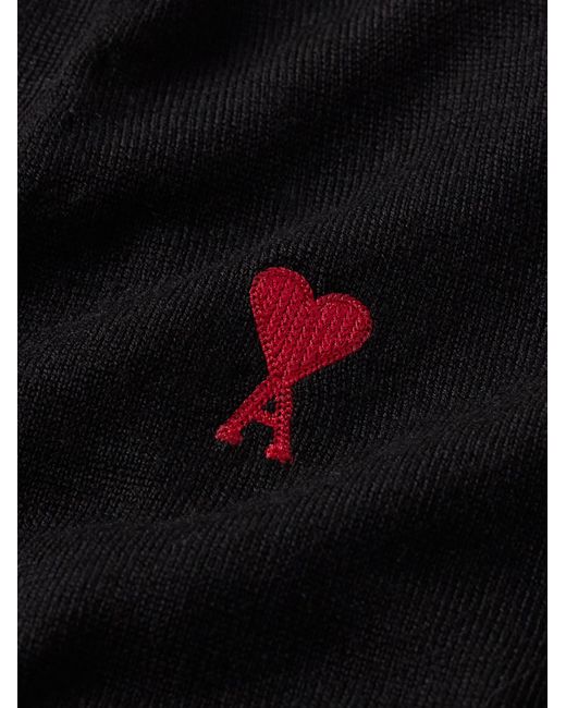 AMI Blue Slim-fit Logo-embroidered Merino Wool Cardigan for men