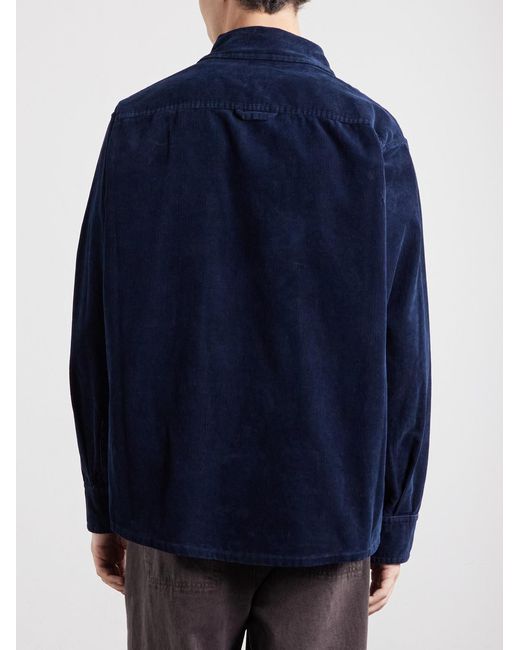 A.P.C. Blue Basile Logo-embroidered Cotton-corduroy Shirt for men