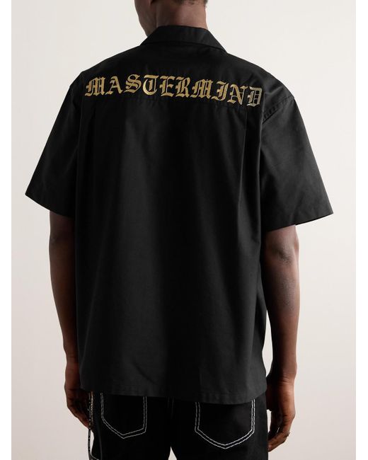 Camicia in tela di cotone con logo ricamato e colletto convertibile di MASTERMIND WORLD in Black da Uomo
