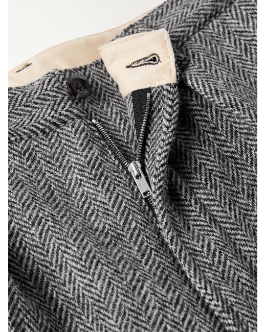 Drake's Gray Games Slim-fit Pleated Herringbone Wool-tweed Trousers for men