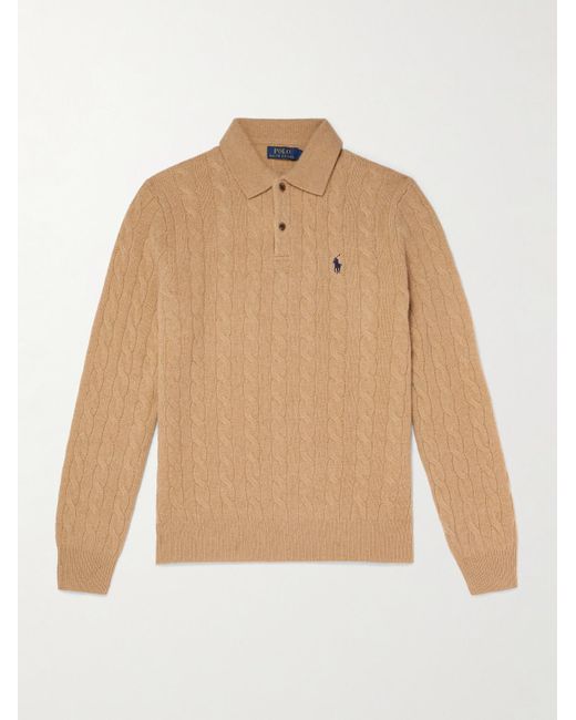 Polo Ralph Lauren Pullover aus einer Woll-Kaschmirmischung in Zopfstrick mit Logostickerei und Polokragen in Natural für Herren