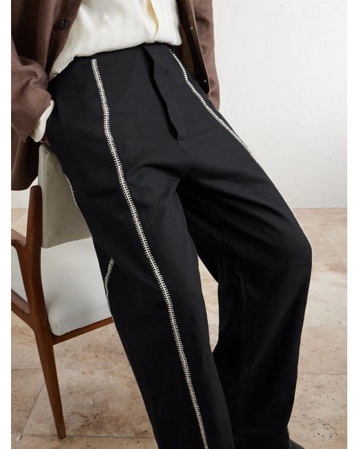 Kartik Research Blue Rabari Sultan Straight-leg Embroidered Cotton Trousers for men