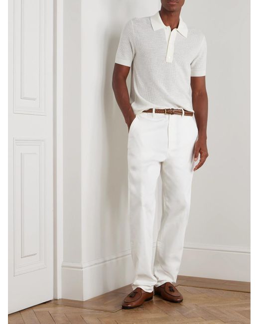 Tom Ford White Slim-fit Waffle-knit Wool Polo Shirt for men