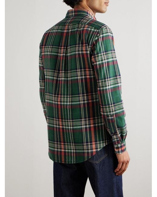 Polo Ralph Lauren Green Button-Down Collar Checked Cotton Oxford Shirt for men