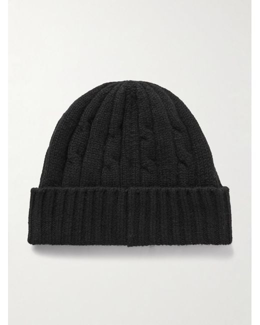 Céline Beanie aus Kaschmir in Zopfstrick mit Logostickerei in Black für Herren