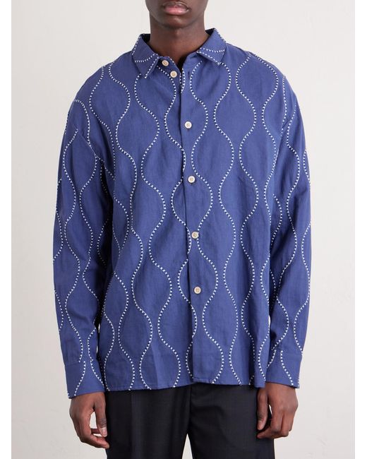 A Kind Of Guise Blue Pino Embroidered Cotton Shirt for men