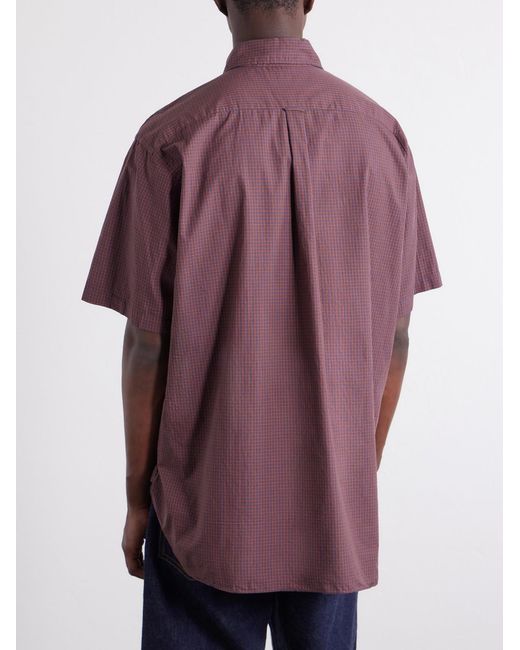 Beams Plus Purple Button-Down Collar Checked Cotton Shirt for men