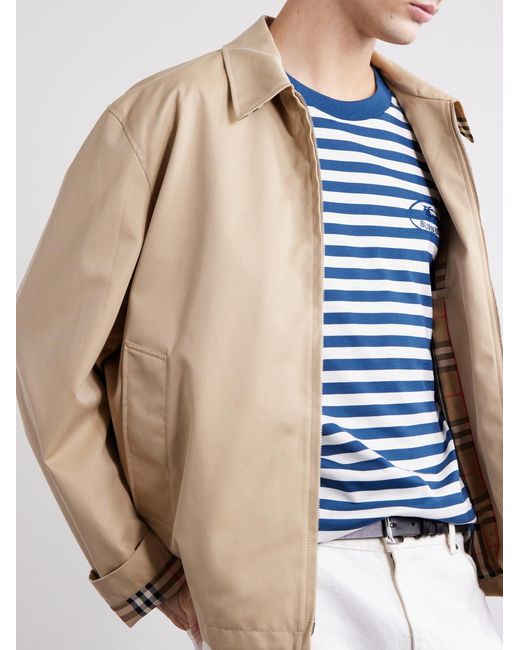 Burberry Blue Ryan Logo-Embroidered Striped Cotton-Blend Jersey T-Shirt for men