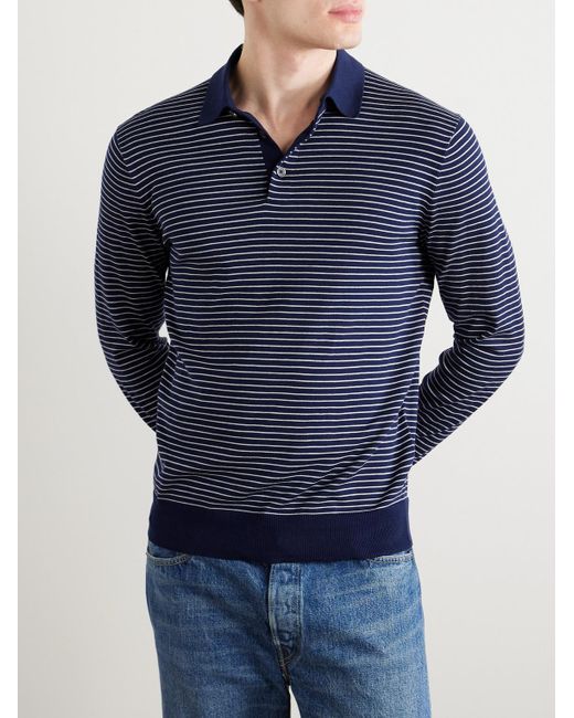 Polo Ralph Lauren Blue Slim-fit Striped Cotton Polo Shirt for men
