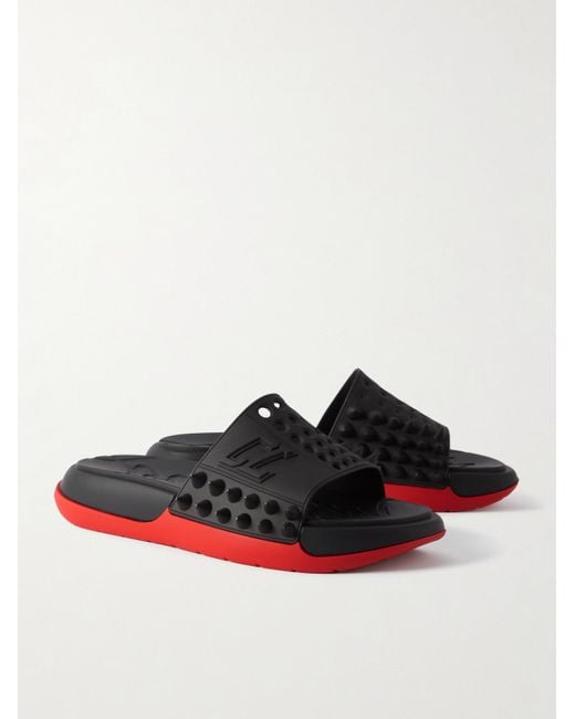 Christian Louboutin Red Take It Easy Logo-embossed Cutout Spiked Rubber Slides for men