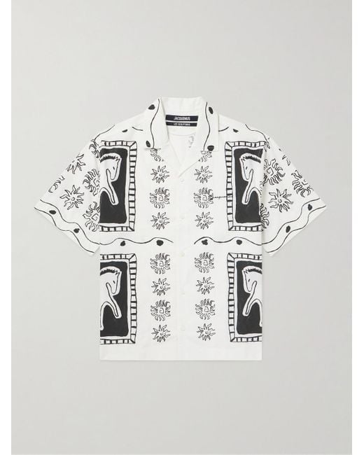 Camicia in cotone stampato con colletto aperto Jean di Jacquemus in White da Uomo