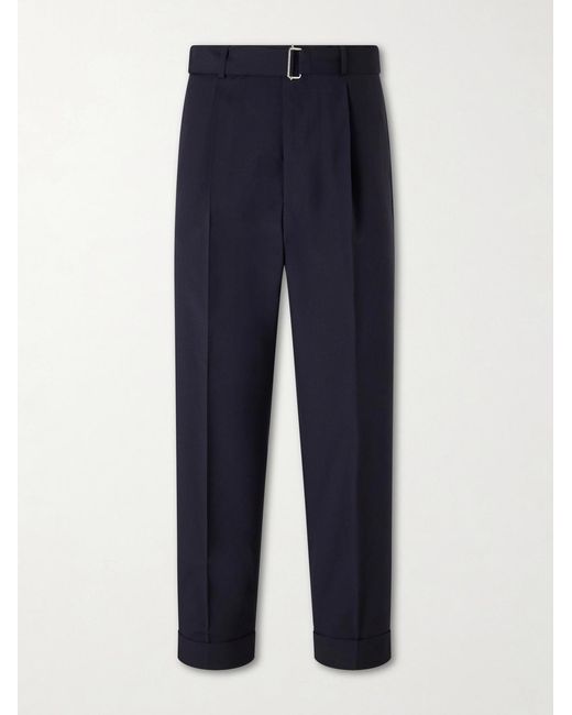 Officine Generale Blue Hugo Straight-Leg Pleated Virgin Wool Trousers for men