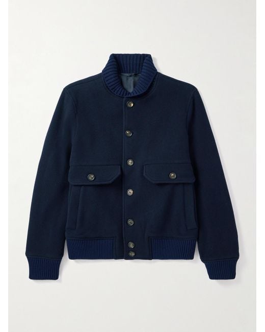 Eleventy Schmal geschnittene Bomberjacke aus einer Wollmischung mit Rippstrickbesatz in Blue für Herren