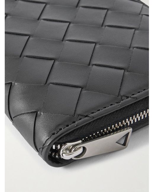 Bottega Veneta Black Intrecciato Leather Zip-Around Wallet for men