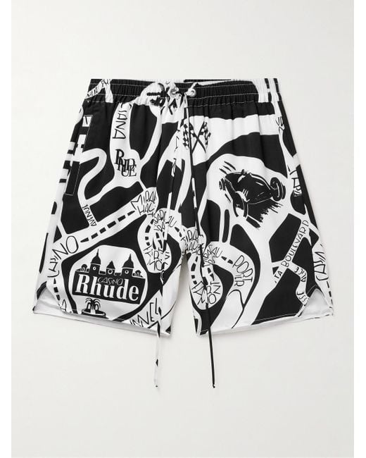 Rhude Strada gerade geschnittene Shorts aus Seiden-Twill mit Logoprint und Kordelzugbund in Black für Herren