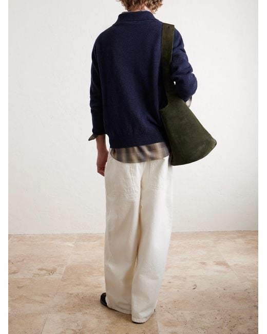 William Lockie Blue Wool Polo Sweater for men