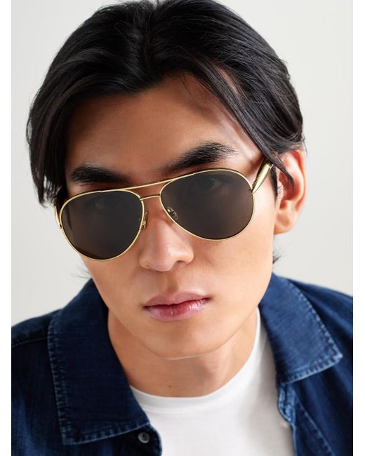 Bottega Veneta Metallic Sardine Aviator-style Gold-tone Sunglasses for men