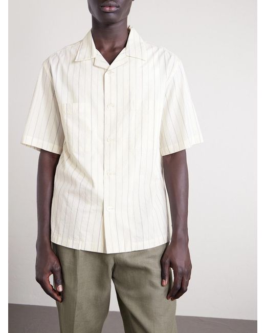 Barena Natural Cuban-collar Garment-dyed Striped Cotton-poplin Shirt for men
