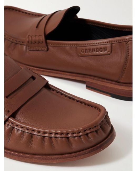 GRENSON Brown Simeon Leather Penny Loafers for men