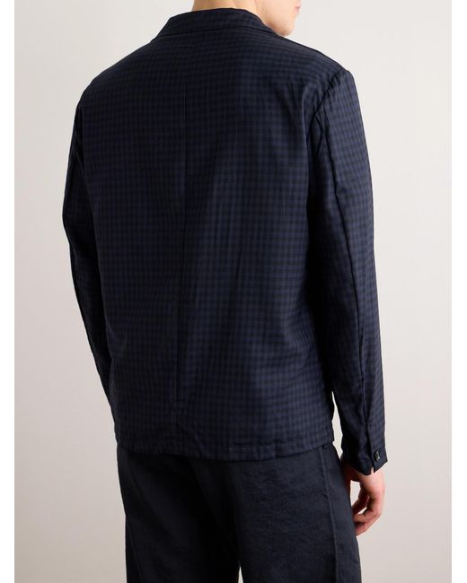 Barena Blue Visal Checked Crinkled Wool-Blend Overshirt for men