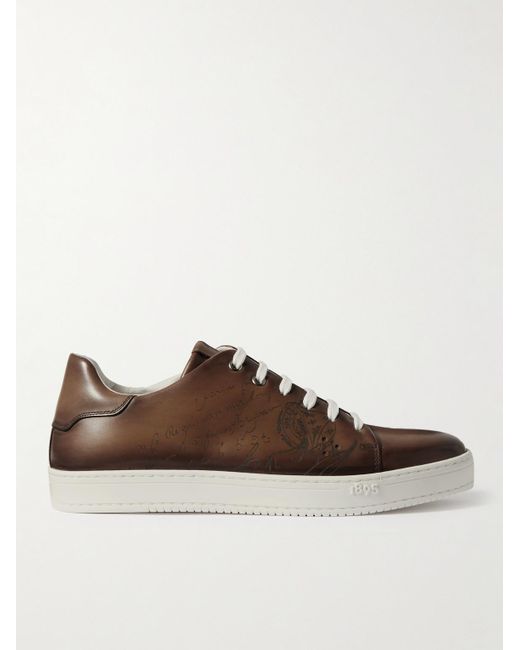 Berluti Brown Scritto Venezia Leather Sneakers for men