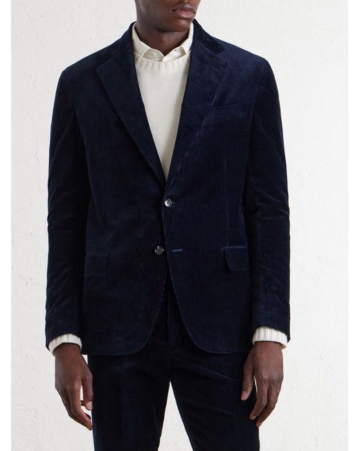 De Petrillo Blue Riviera Cotton-Blend Corduroy Blazer for men