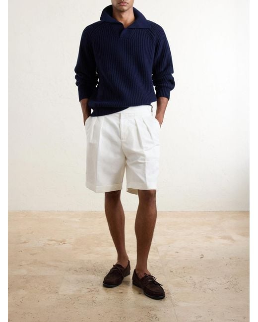 Eleventy Blue Ribbed-Knit Wool And Cashmere-Blend Polo Shirt for men