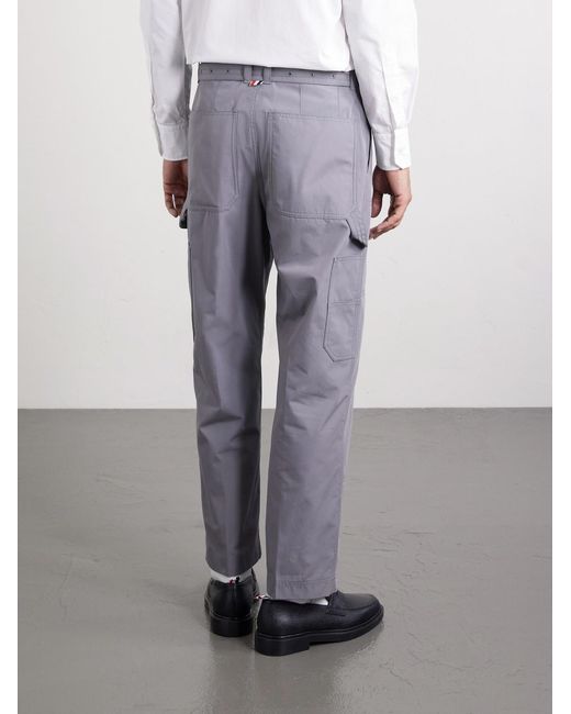 Thom Browne Gray Carpenter Cropped Straight-leg Belted Cotton Trousers for men