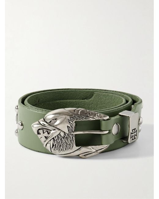 Enfants Riches Deprimes Green 4.5cm Eagle Petit Iron Cross Studded Leather Belt for men