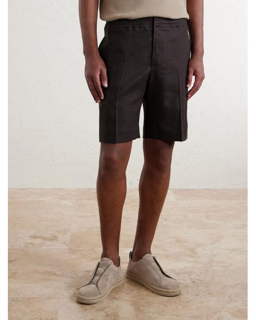 Zegna Gray Oasi Straight-Leg Linen Shorts for men