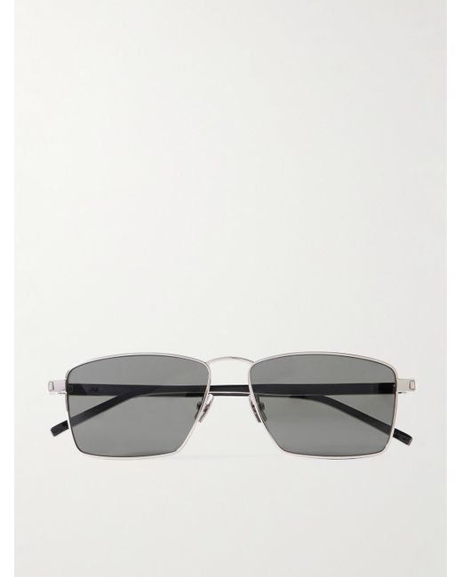 Saint Laurent Gray Square-frame Silver-tone And Acetate Sunglasses for men