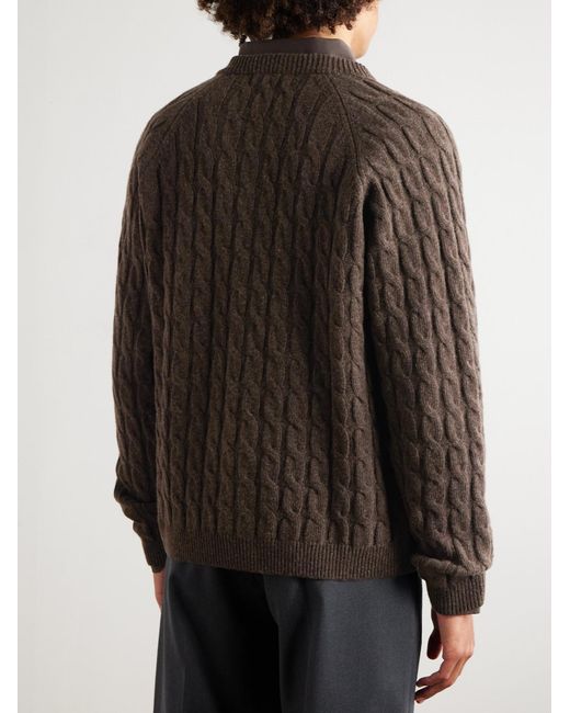 mfpen Brown Editor Cable-knit Wool Zip-up Cardigan for men