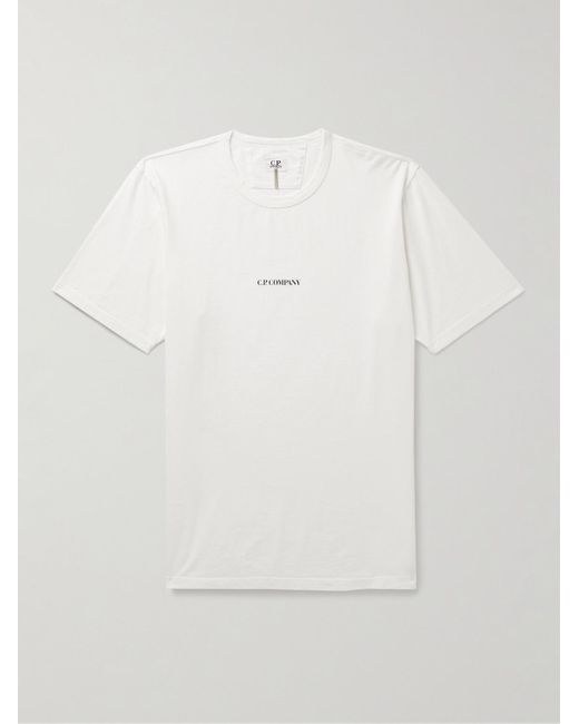 C P Company White Garment-dyed Logo-print Cotton-jersey T-shirt for men