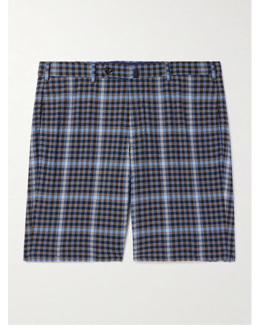 Incotex Blue Venezia 1951 Straight-leg Checked Cotton-blend Seersucker Shorts for men